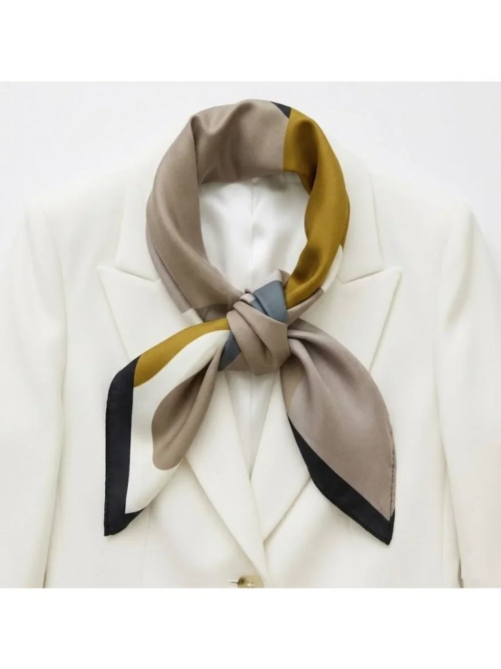 ✨Elegant Bandana Square Scarf Silky Satin Abstract Geometric Neutral Green Gray✨